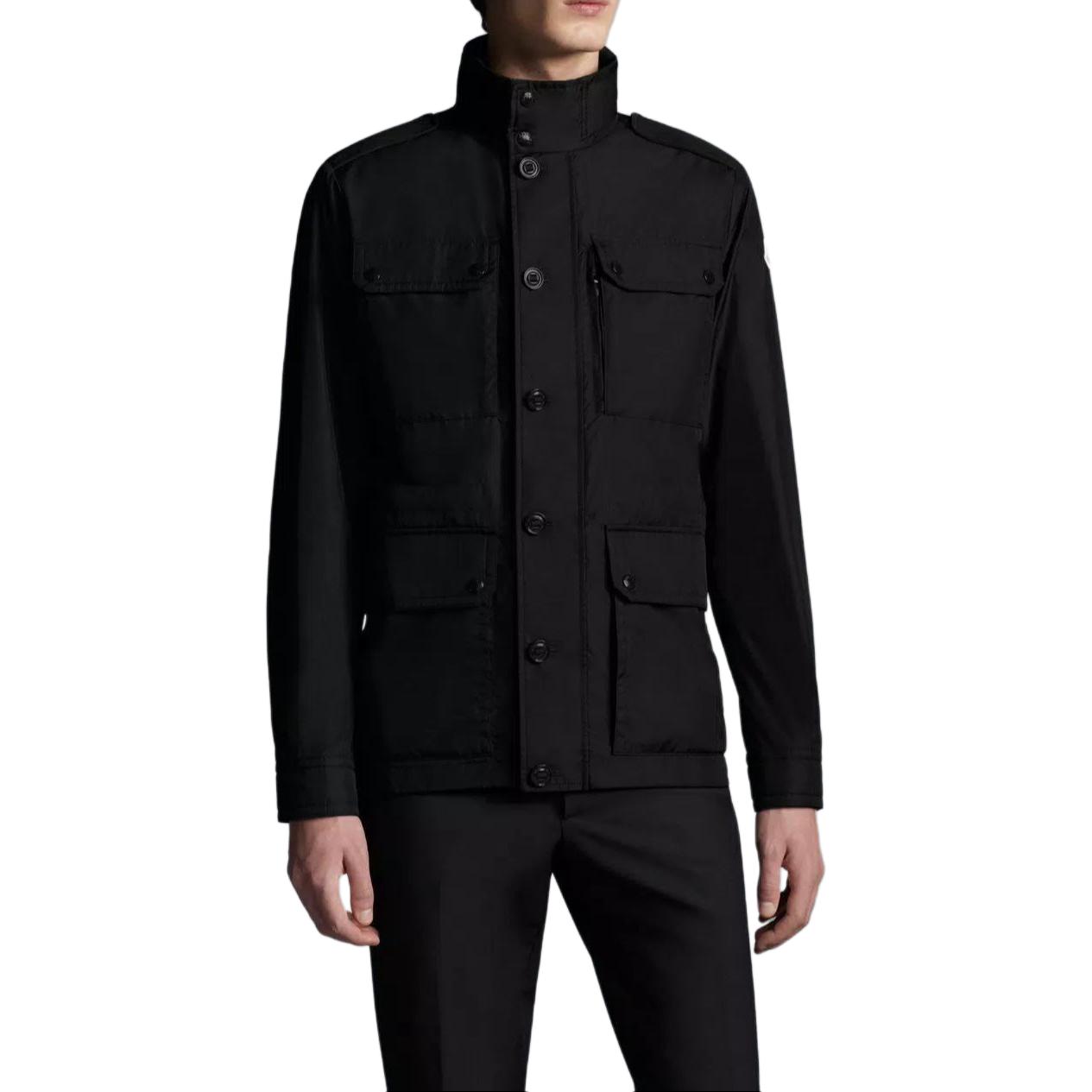 Shop Moncler Lez Jaket Hujan Hitam Kerah Standar Lengan Panjang Outerwear. J10911B0000368352999