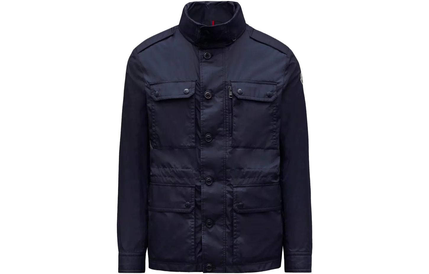 Moncler Lez Rain Jacket High-Neck Button-Up Navy Blue Outerwear J10911B0000368352775