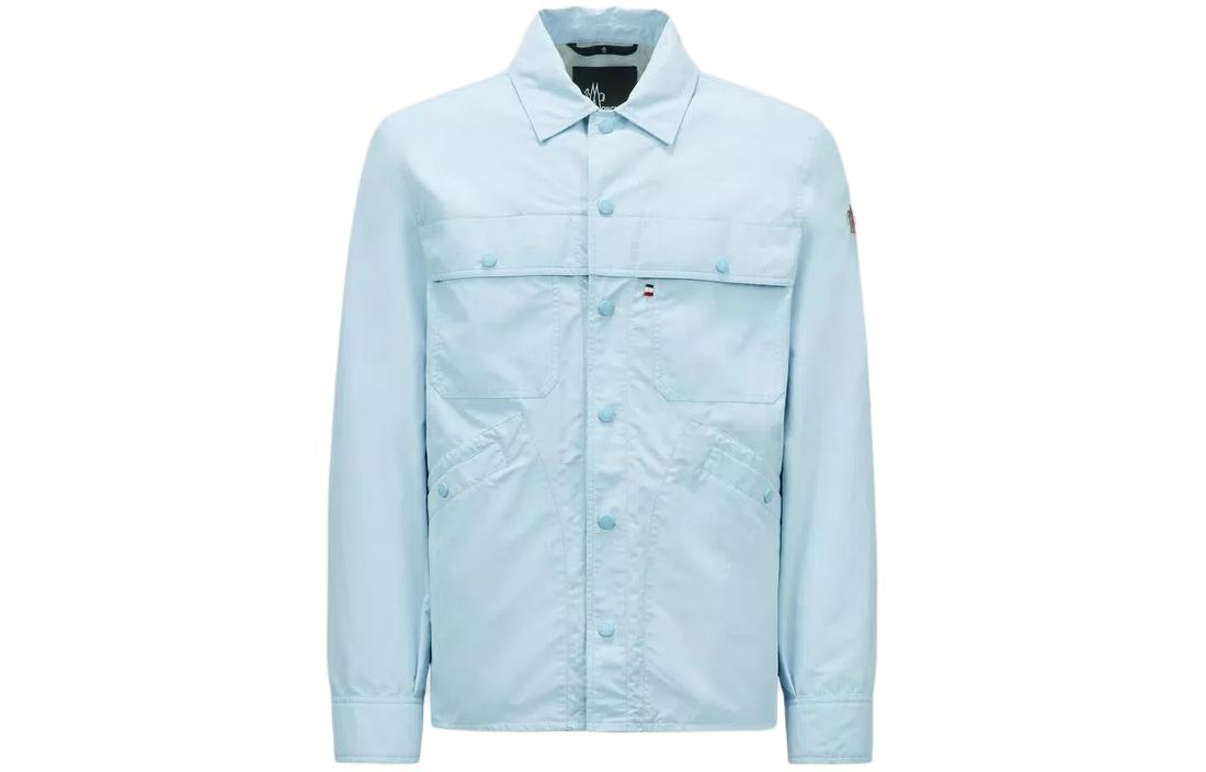 Moncler Light Blue Long-Sleeve Shirt-Style Jacket with Solid Color Design J10971G00003595M670C