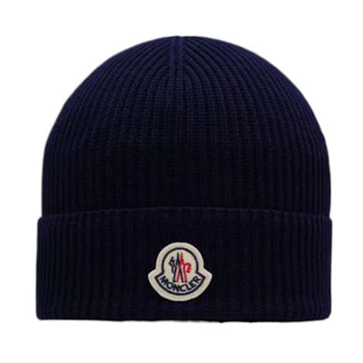 Moncler Logo Design Navy Blue Cotton Beanie for Men. J10913B00024M1367779