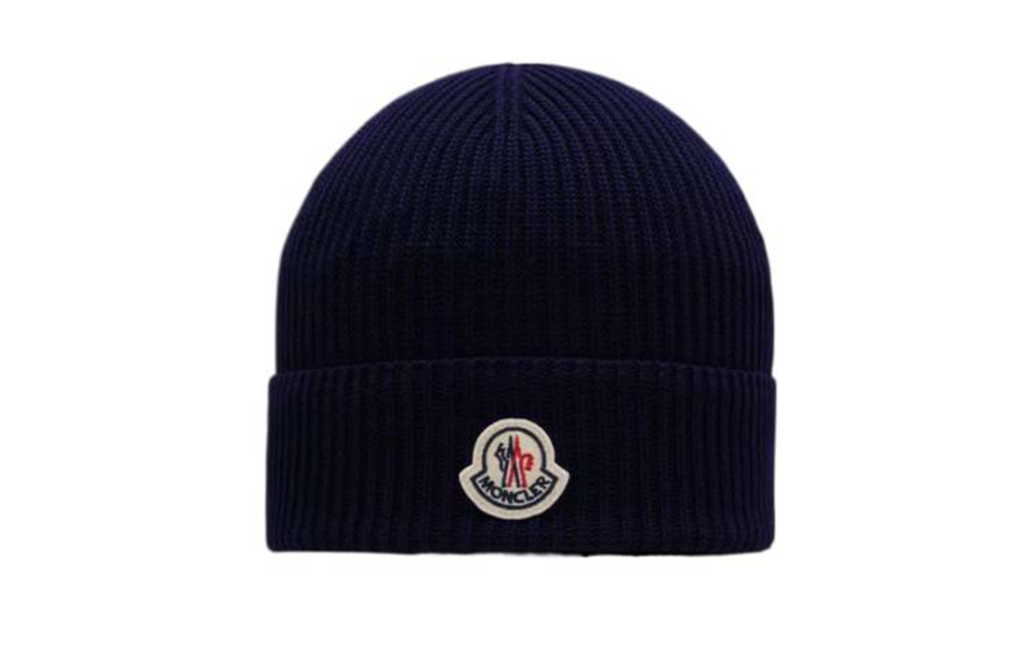 Order Moncler Logo Design Navy Blue Cotton Beanie for Men. J10913B00024M1367779