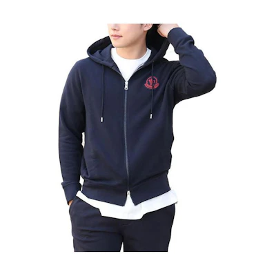 Moncler Logo Embroidered Zip Hoodie Navy Blue 0928G73300809JY