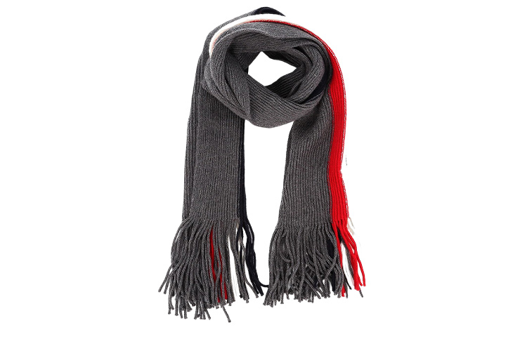 Moncler Logo Fringe Knit Scarf for Men - Gray, Warm and Stylish E2091000260002292998