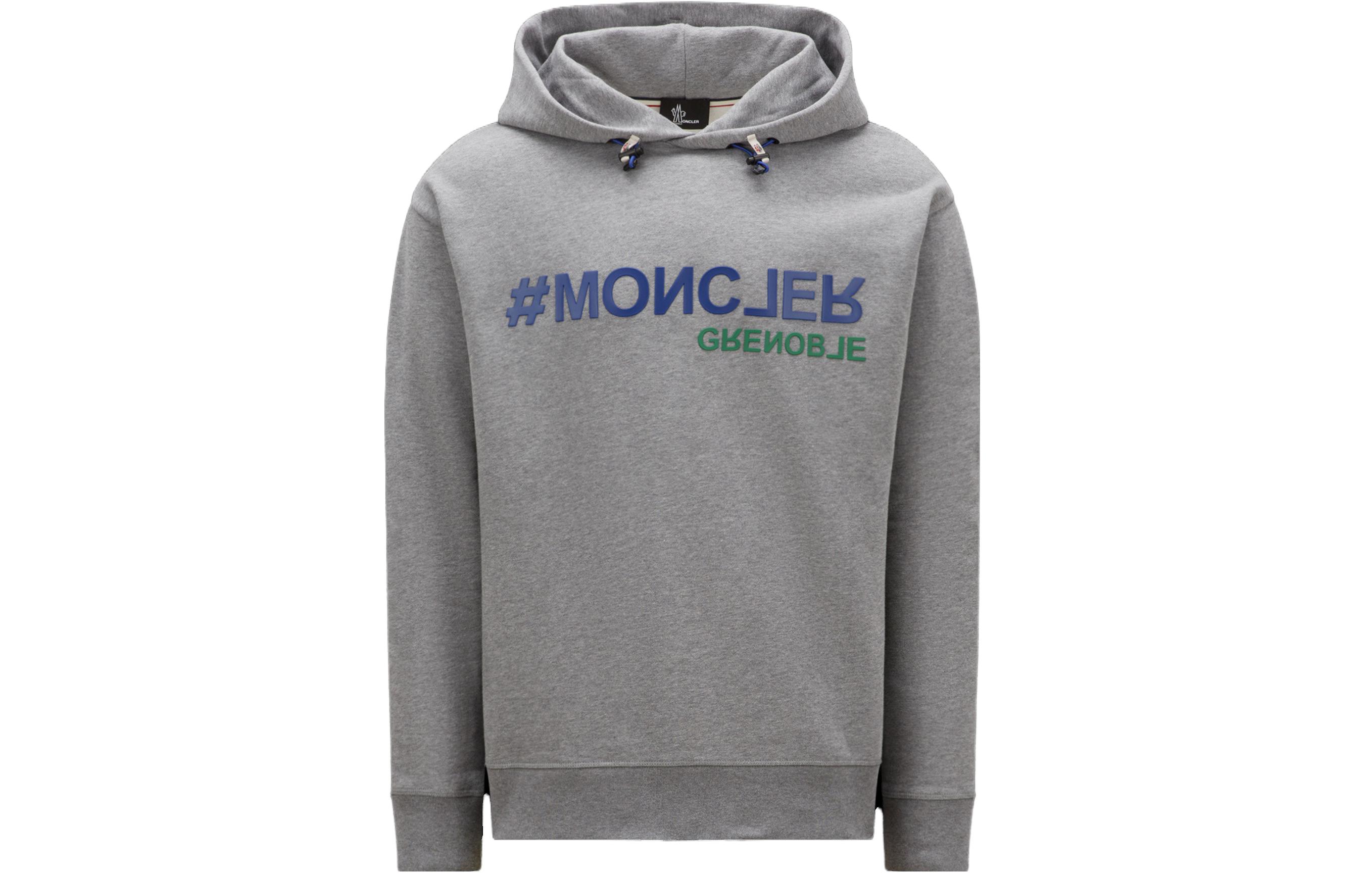 Moncler Logo Hoodie Letter Print Pullover Sweatshirt Men Grey I20978G0002780451983