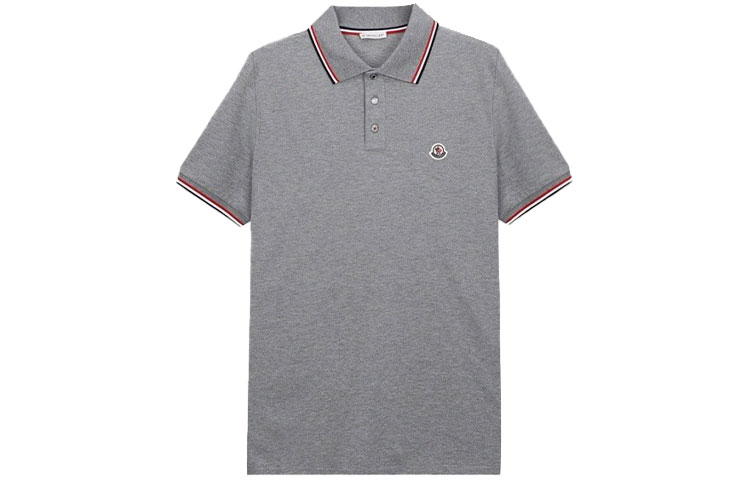 Moncler Logo Knit Striped Short Sleeve Polo Shirt Grey 0918A7030084556987