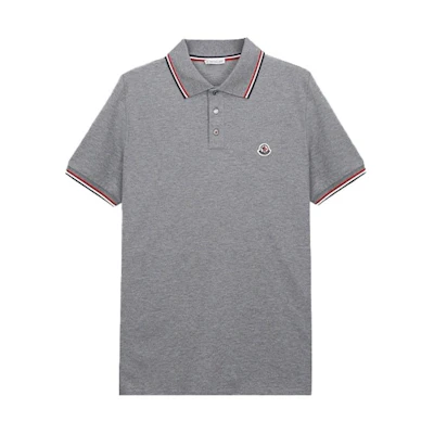 Moncler Logo Knit Striped Short Sleeve Polo Shirt Grey 0918A7030084556987