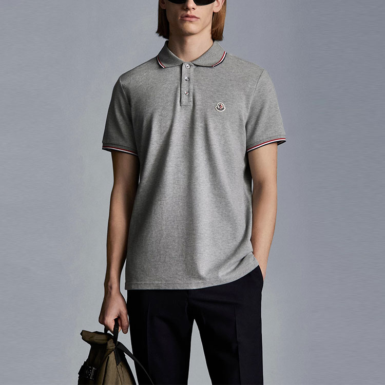 Moncler Logo Knit Striped Short Sleeve Polo Shirt Grey 0918A7030084556987 圖 3