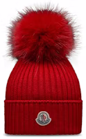 Moncler Logo Merino Wool Knit Hat for Kids - Red I29543B0001804S01455 Moncler Logo Merino Wool Knit Hat for Kids - Red I29543B0001804S01455