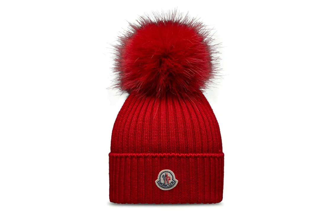 Order Moncler Logo Merino Wool Knit Hat for Kids - Red I29543B0001804S01455