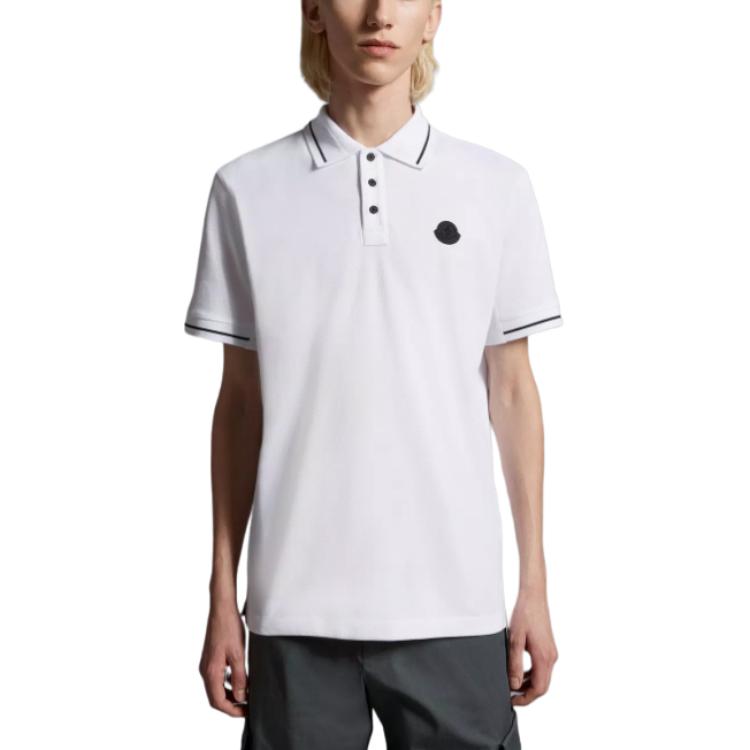 Lookbook Moncler Logo Patch Button Closure Short Sleeve Polo Shirt Men’s White J10918A0000189A16001