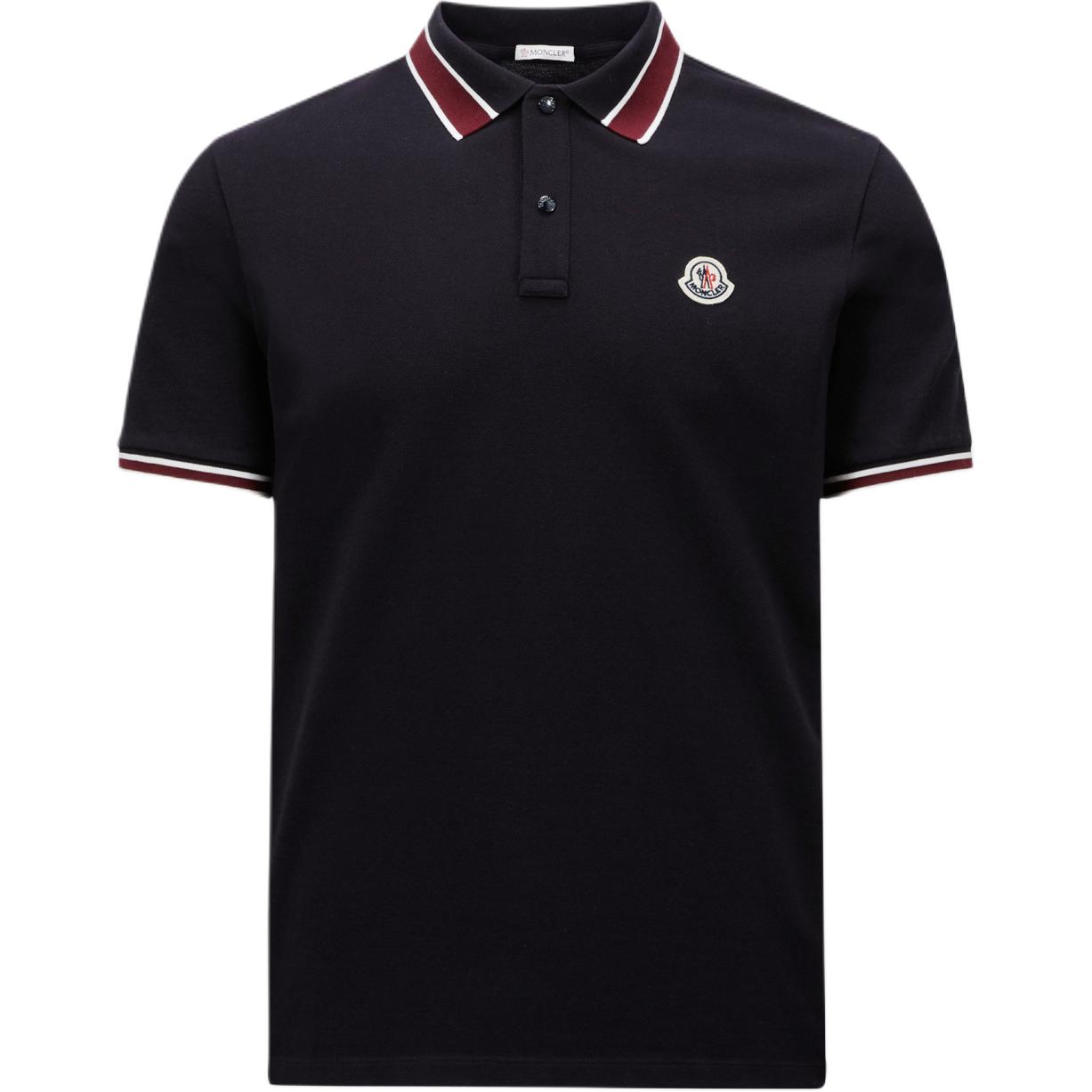 Order Polo de manga corta de rayas Moncler Logo Patch algodón azul marino. J20918A0001889A1677X