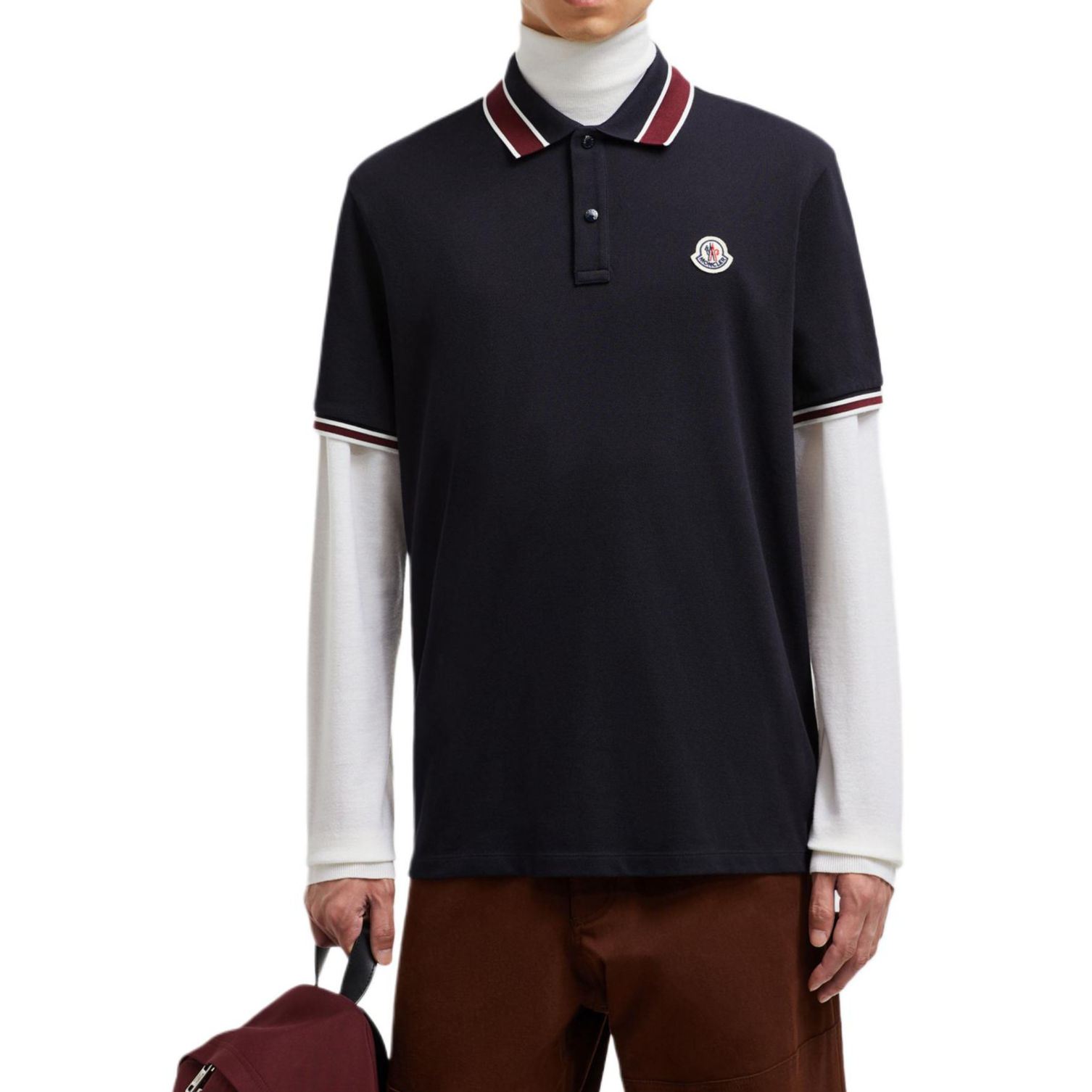 Lookbook Polo de manga corta de rayas Moncler Logo Patch algodón azul marino. J20918A0001889A1677X