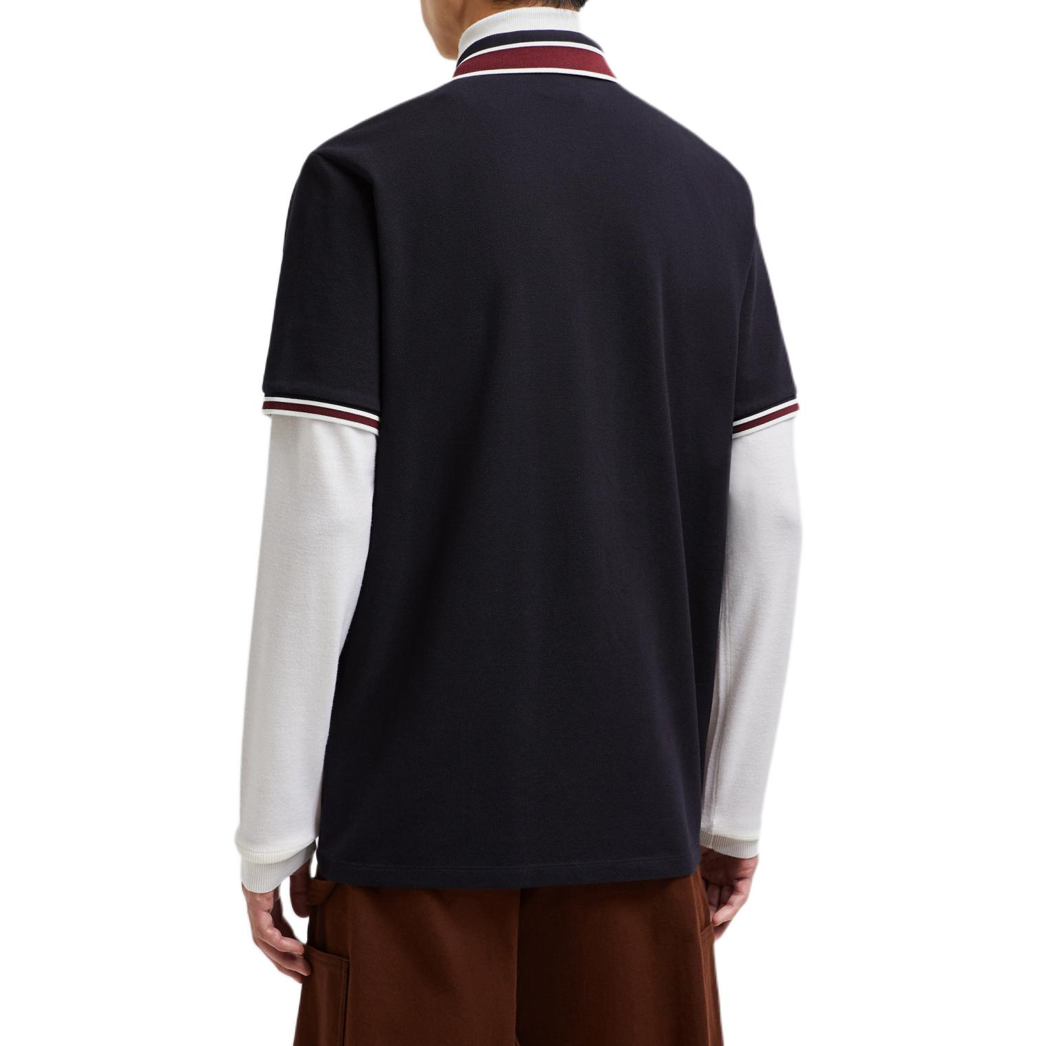 Purchase Polo de manga corta de rayas Moncler Logo Patch algodón azul marino. J20918A0001889A1677X