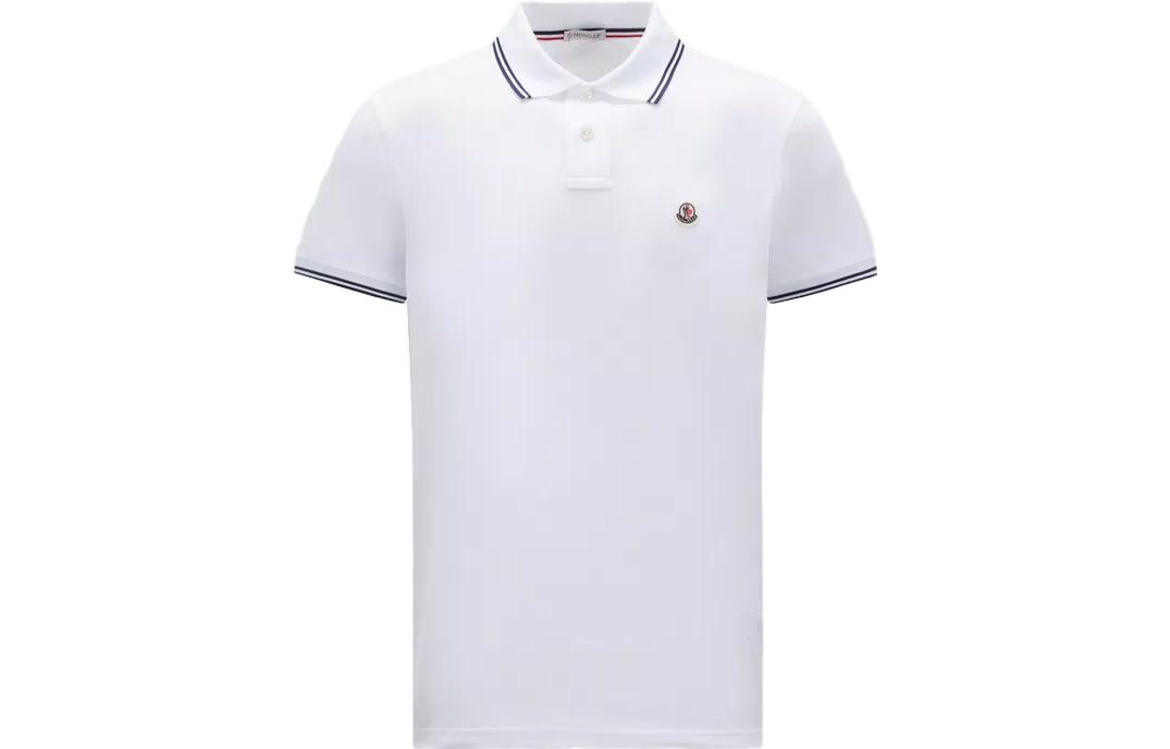 Moncler Logo Patch Embroidered Polo Shirt  Short Sleeve White J10918A0002584556001