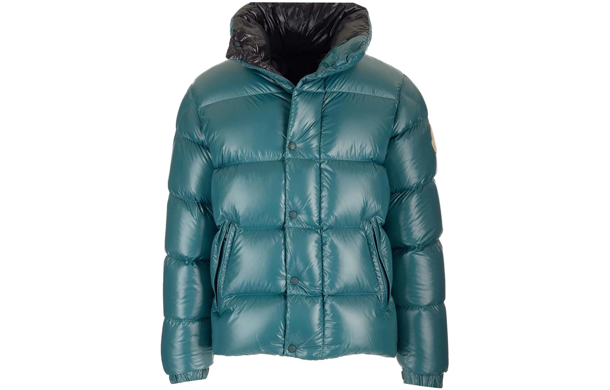Moncler Logo Patch Green Down Jacket Unisex Long Sleeve Double Placket 1A00165595GJ879