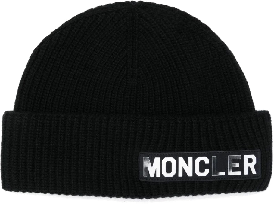 moncler-logo-patch-solid-color-knit-beanie-black-hat-3-b00018-m1241
