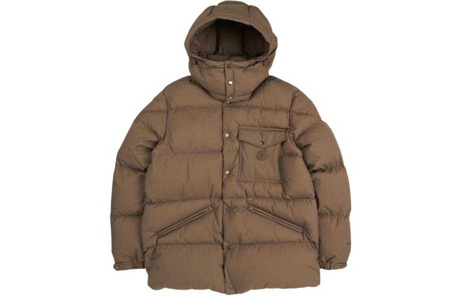 Moncler Logo Patch Zip-Up Hooded Down Jacket Brown () I20911A000865958J916