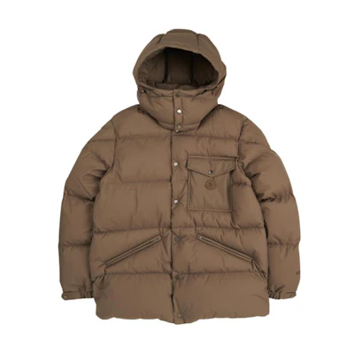 Moncler Logo Patch Zip-Up Hooded Down Jacket Brown () I20911A000865958J916