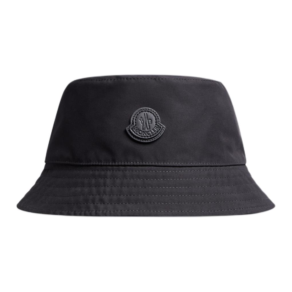 Moncler Logo Polyester Canvas Leather Black Bucket Hat for Men. J20913B00024549ML999