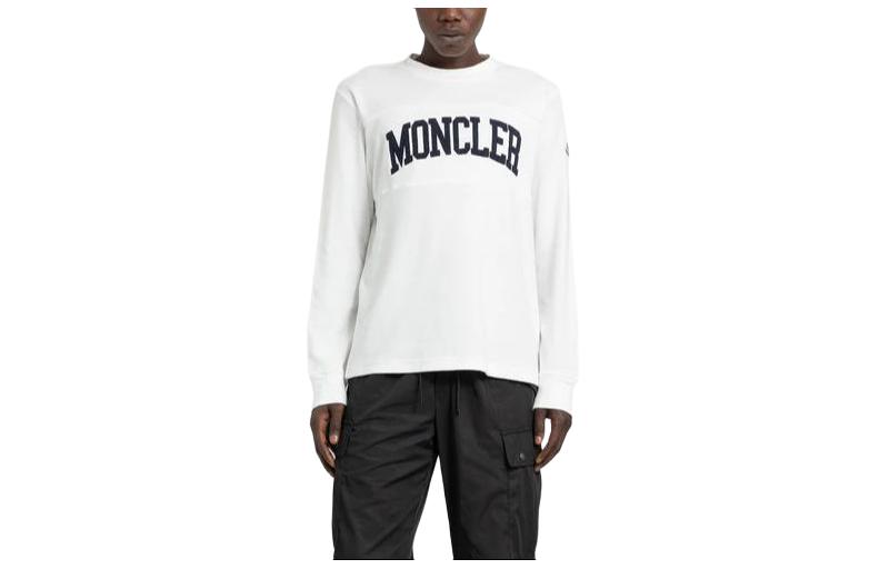 Order Moncler 男士白色長袖Logo印花圓領T恤 8G00024899VV032