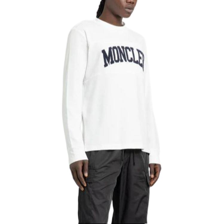 Shop Moncler 男士白色長袖Logo印花圓領T恤 8G00024899VV032