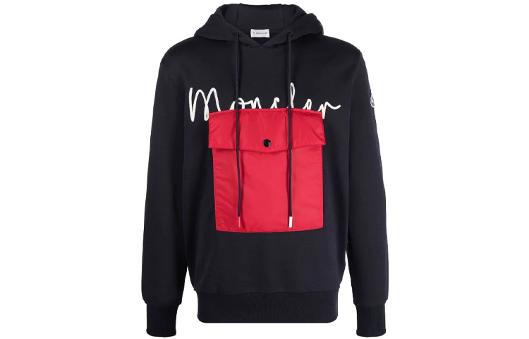Moncler Logo Print Drawstring Hoodie Navy Blue - 8G00056899FL778