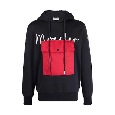 Moncler Logo Print Drawstring Hoodie Navy Blue - 8G00056899FL778