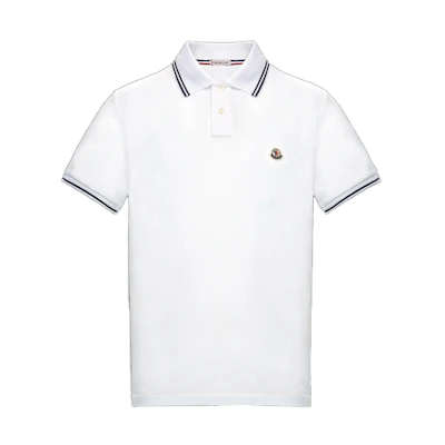 Moncler Logo Ribbed Trim Short Sleeve Polo Shirt White 0918A7060084556001