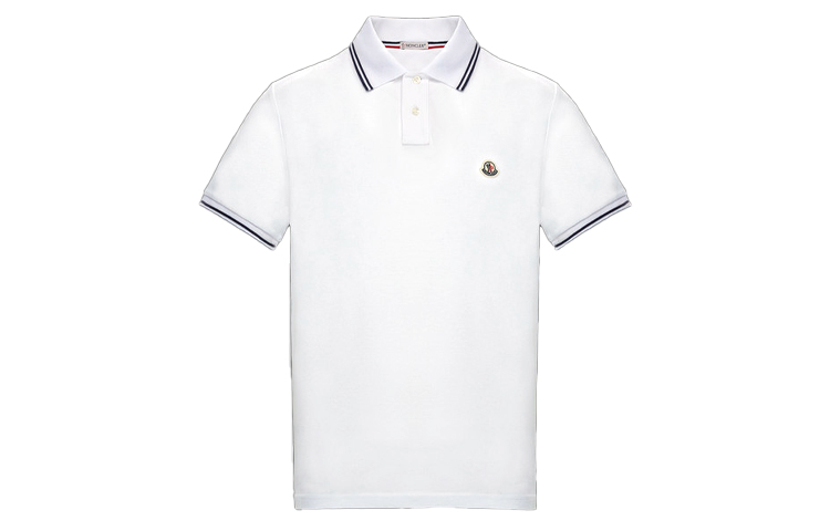Moncler Logo Ribbed Trim Short Sleeve Polo Shirt White 0918A7060084556001 圖 2