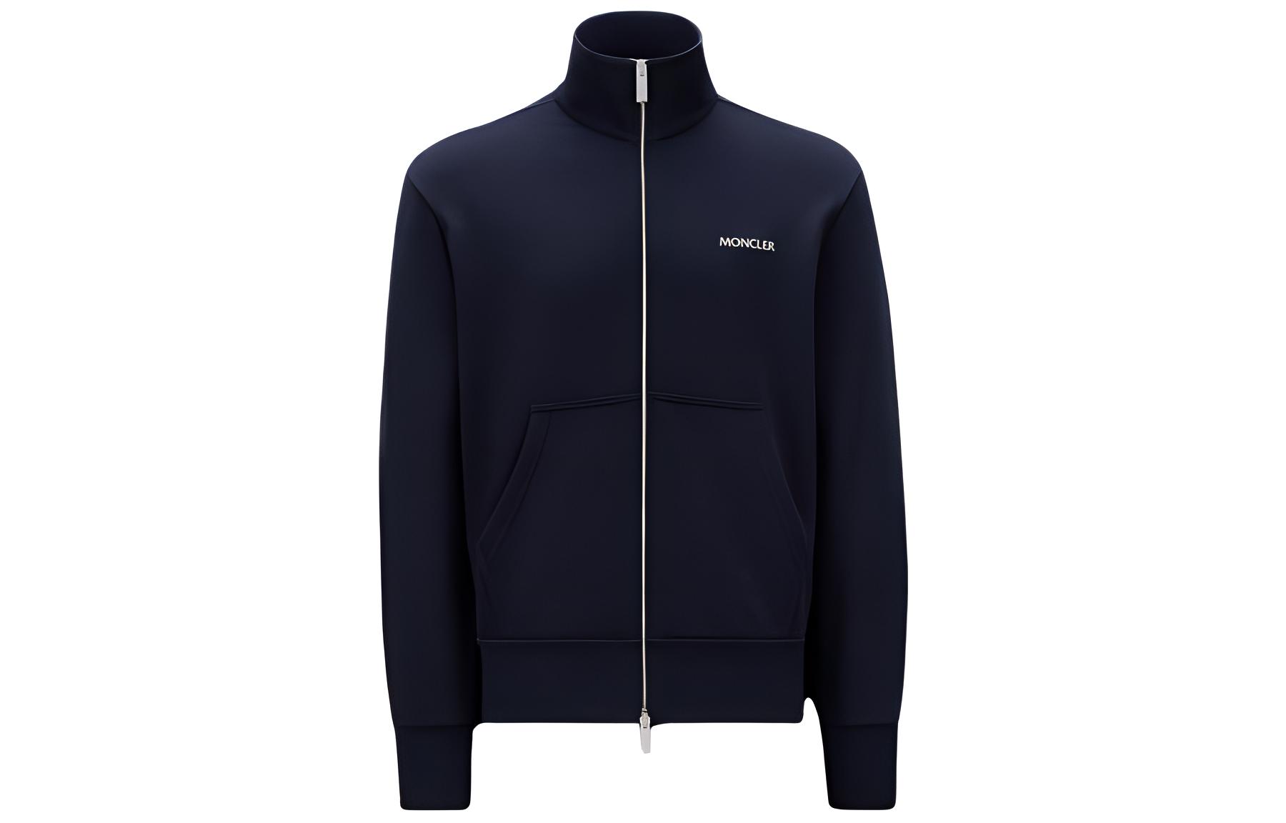 Moncler Logo Stand Collar Zip-Up Sweatshirt Navy Blue - I10918G00028899WP778