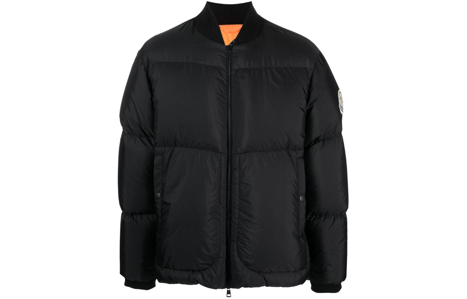 Moncler Logo Stand Collar Zipped Down Jacket Long Sleeve for Men - Black I20911A0015953A5E999