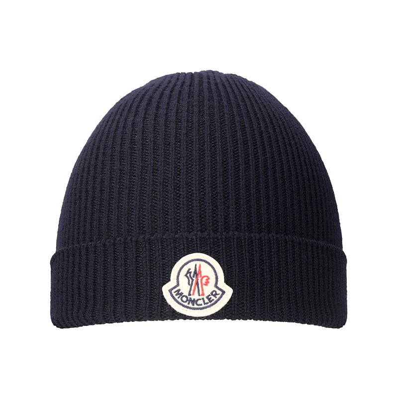 Moncler Logo Wool Beanie Navy Blue . J20913B70500A9342742