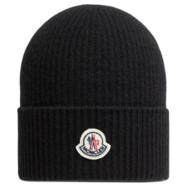 Moncler Logo Wool Knit Beanie Hat Black Mens. J20913B00065M1900999