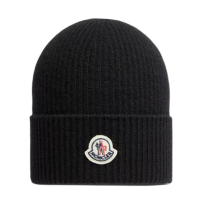 Moncler Logo Wool Knit Beanie Hat Black Mens. J20913B00065M1900999