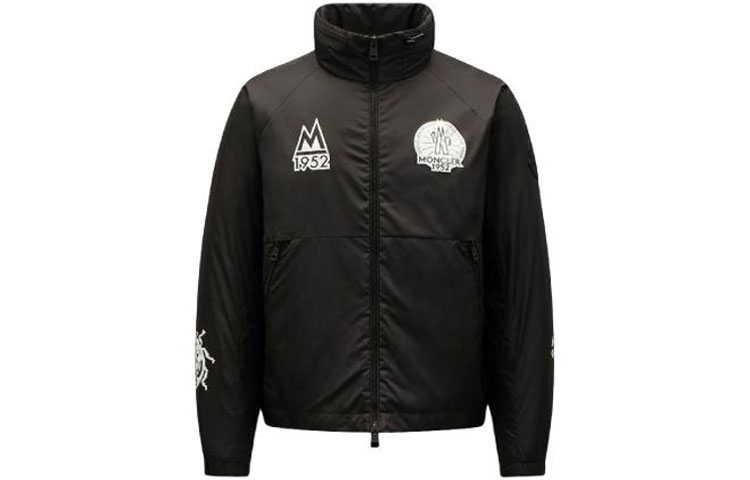 Order Moncler Jaket Hitam Lengan Panjang Zip-Up Kolar Berdiri Logo G20921A0003153A5E999