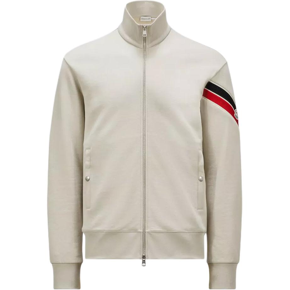 Moncler Long-Sleeve Zip Jacket with Tricolor Trim in Light Brown J20918G0000189A8F265