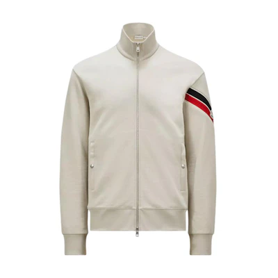Moncler Long-Sleeve Zip Jacket with Tricolor Trim in Light Brown J20918G0000189A8F265