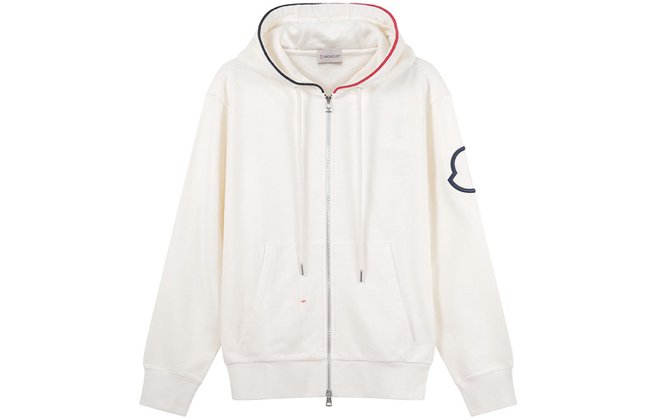 Moncler Loose Fit Embroidered Logo Hoodie Zip-Up Jacket Off-White I10918G0000689A1B032