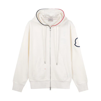 Moncler Loose Fit Embroidered Logo Hoodie Zip-Up Jacket Off-White I10918G0000689A1B032