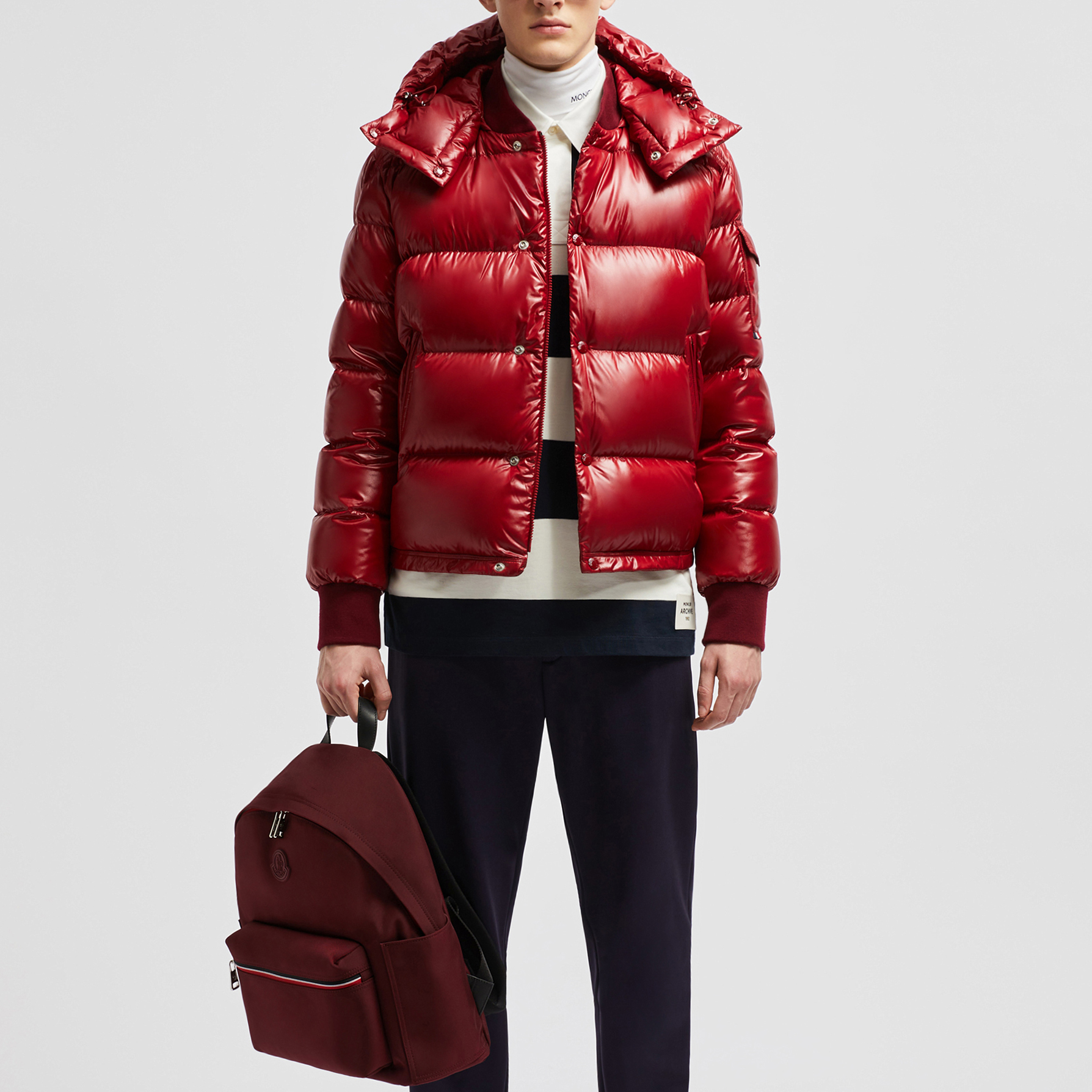 Shop Moncler Maljasset FW24 Short Down Jacket Unisex Red Detachable Hood Puffer Coat J20911A000065963V438