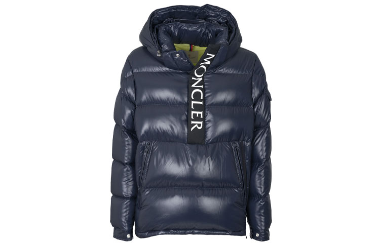 Moncler Maury Logo Print Half-Zip Hooded Puffer Jacket Men’s Blue. 1A0004068950742