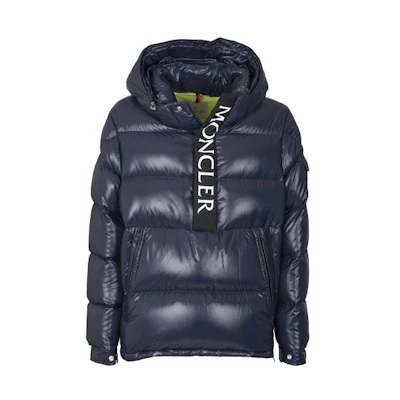 Moncler Maury Logo Print Half-Zip Hooded Puffer Jacket Men’s Blue. 1A0004068950742