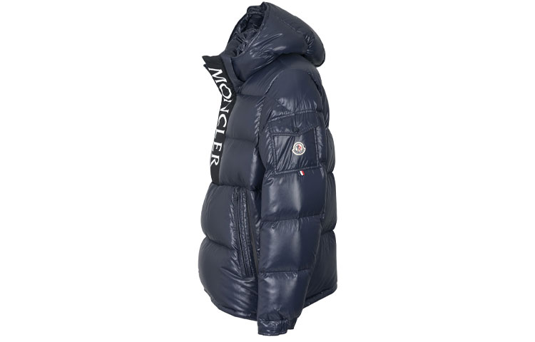 Shop Moncler Maury Logo Print Half-Zip Hooded Puffer Jacket Men’s Blue. 1A0004068950742
