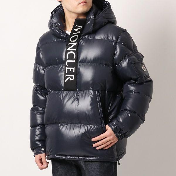 Details for Moncler Maury Logo Print Half-Zip Hooded Puffer Jacket Men’s Blue. 1A0004068950742
