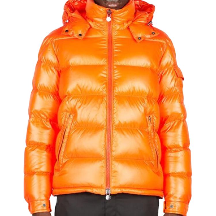 Moncler Maya  Bright Orange Down Jacket with Hood and Zipper. I20911A5360068950326