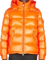 Moncler Maya Bright Orange Down Jacket with Hood and Zipper. I20911A5360068950326 Moncler Maya Bright Orange Down Jacket with Hood and Zipper. I20911A5360068950326