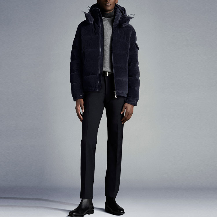 Lookbook Moncler Maya Jaket Puff Corduroy Velvet Pendek Biru Navy Musim Sejuk G20911A00167595HA778