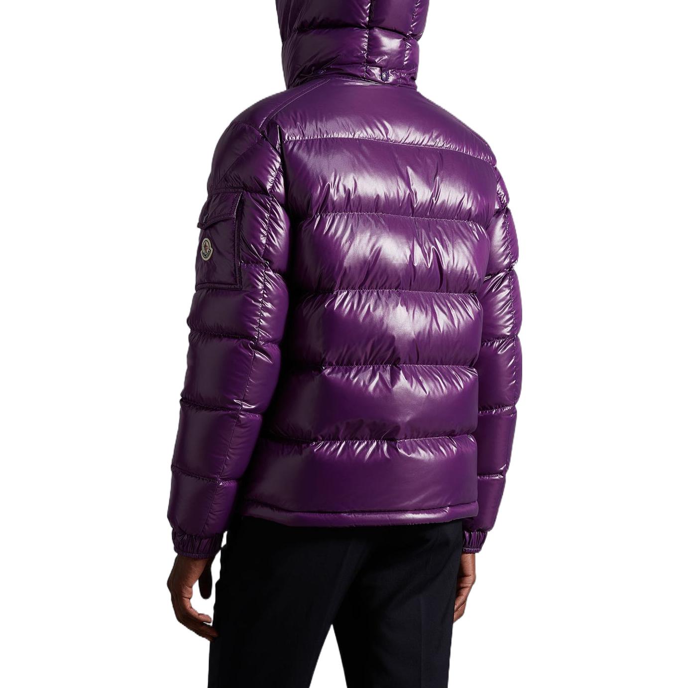 Shop Moncler Maya Glossy Waterproof Hooded Down Jacket Grape Purple Unisex Winterwear. H20911A536006895061C