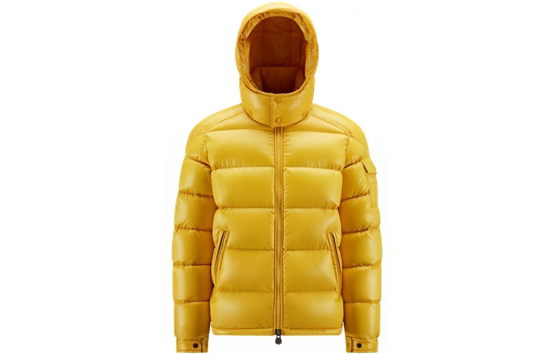 Moncler Maya Unisex Yellow Hooded Puffer Jacket - Warm, Slim Fit & Short Length. H20911A5360068950141