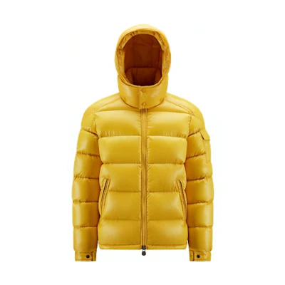Moncler Maya Unisex Yellow Hooded Puffer Jacket - Warm, Slim Fit & Short Length. H20911A5360068950141
